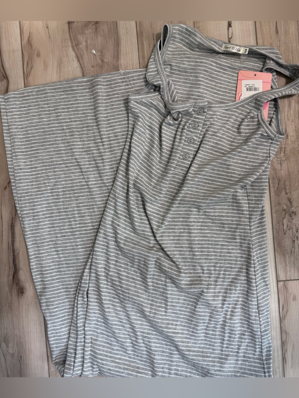 Heart Hips Gray and White Striped Tank with Henley Buttons